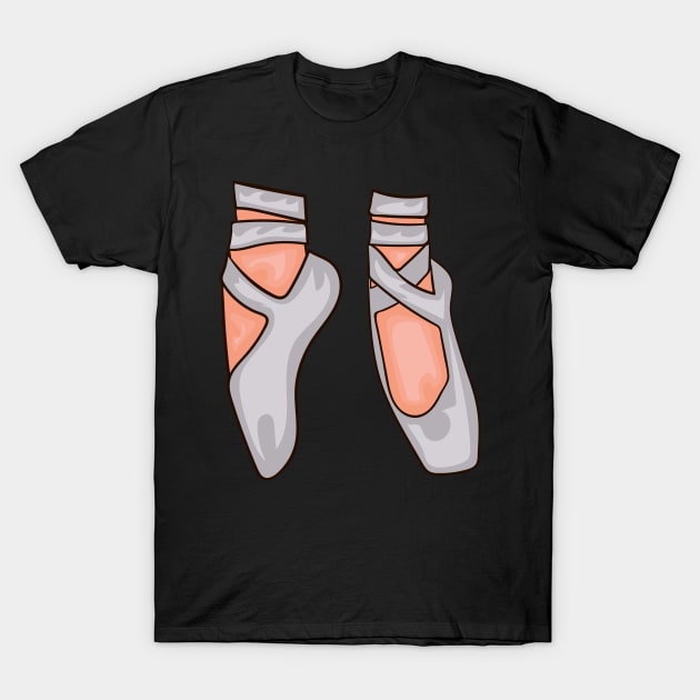 Silver Ballet Shoes T-Shirt by CatsAreAmazing1